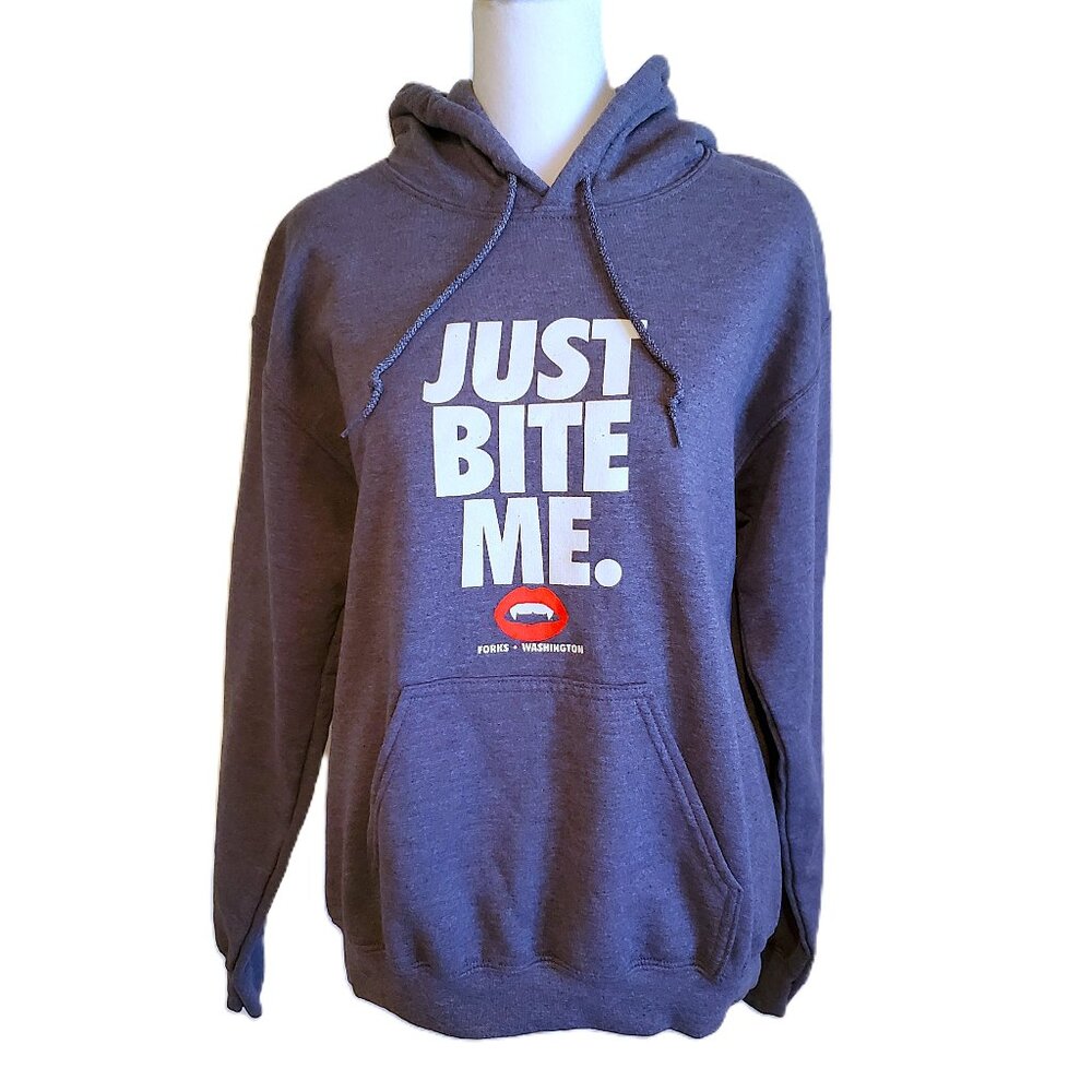 NWOT Twilight Movie Just Bite Me Forks WA Hooded Sweatshirt Hoodie Unisex Sz S